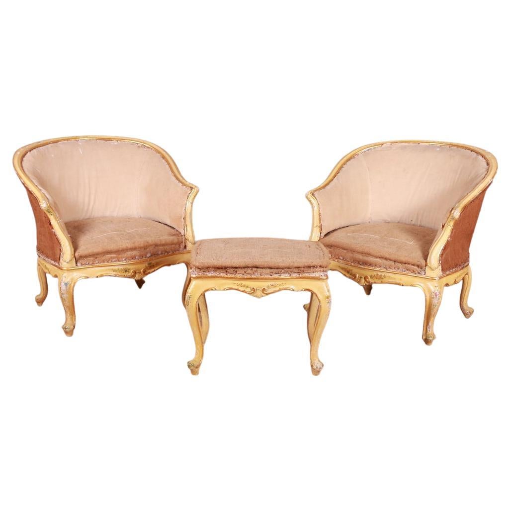 Pair of Venetian Armchairs and Stool For Sale