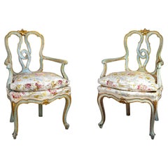 Antique Pair of Venetian armchairs in lacquered and gilded wood, 18th century