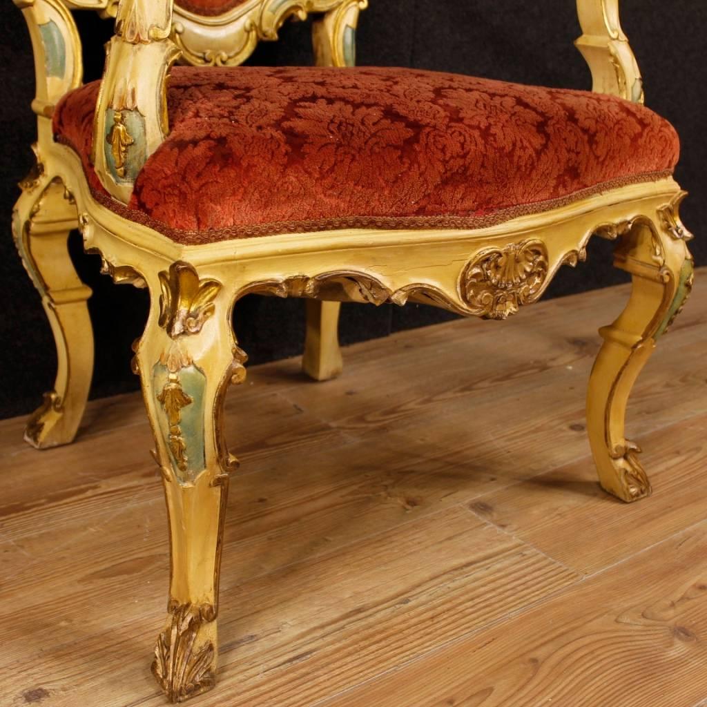 Pair of Venetian Armchairs in Lacquered and Giltwood from 20th Century 5