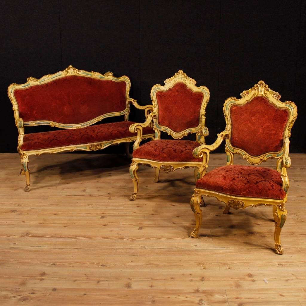 Pair of Venetian Armchairs in Lacquered and Giltwood from 20th Century 7