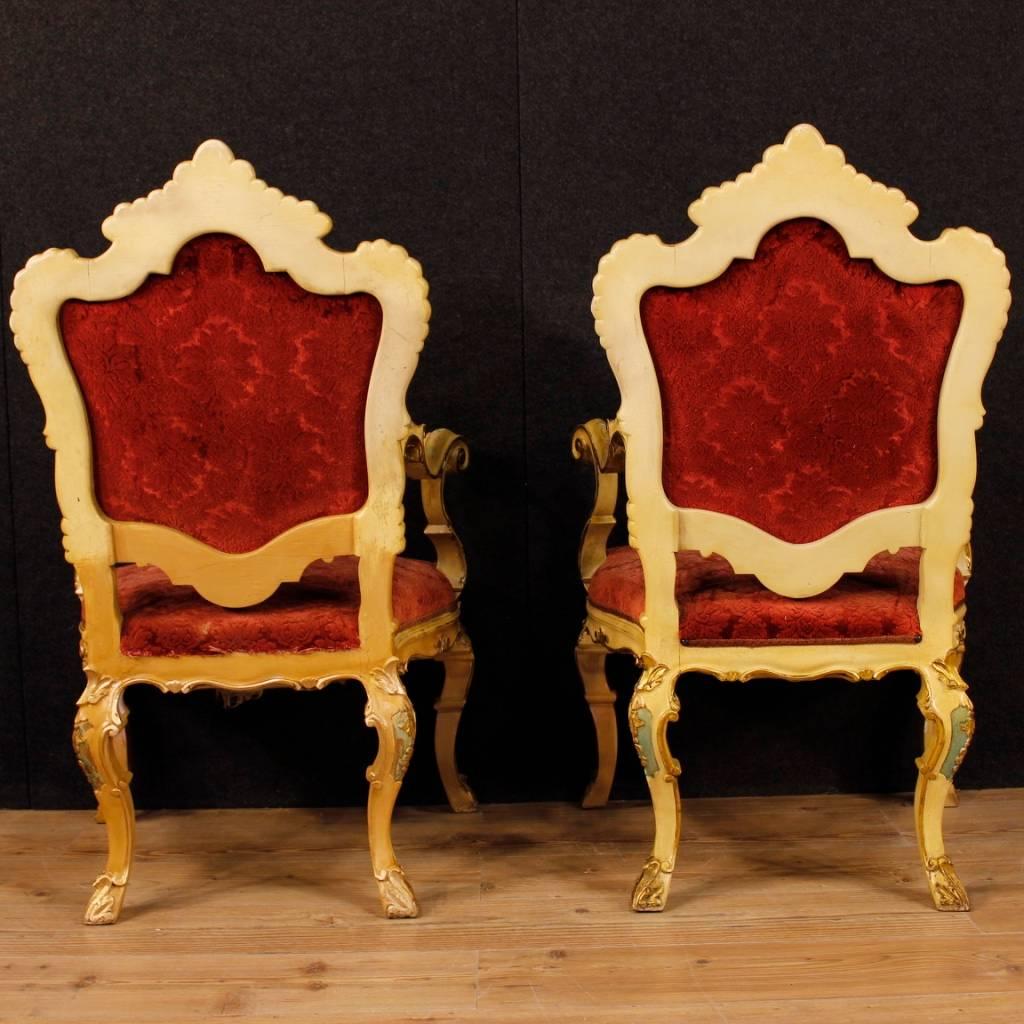 Pair of Venetian Armchairs in Lacquered and Giltwood from 20th Century In Good Condition In Vicoforte, Piedmont