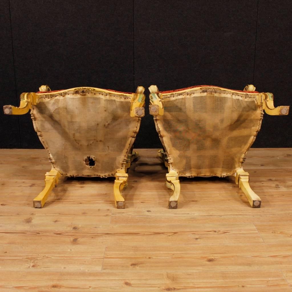 Pair of Venetian Armchairs in Lacquered and Giltwood from 20th Century 1