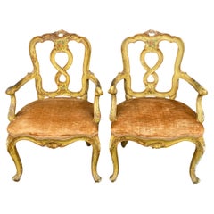 Pair of Venetian Armchairs in Yellow Lacquer