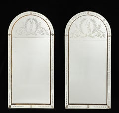 Pair of Venetian Art Deco Hand Etched Wall Mirrors
