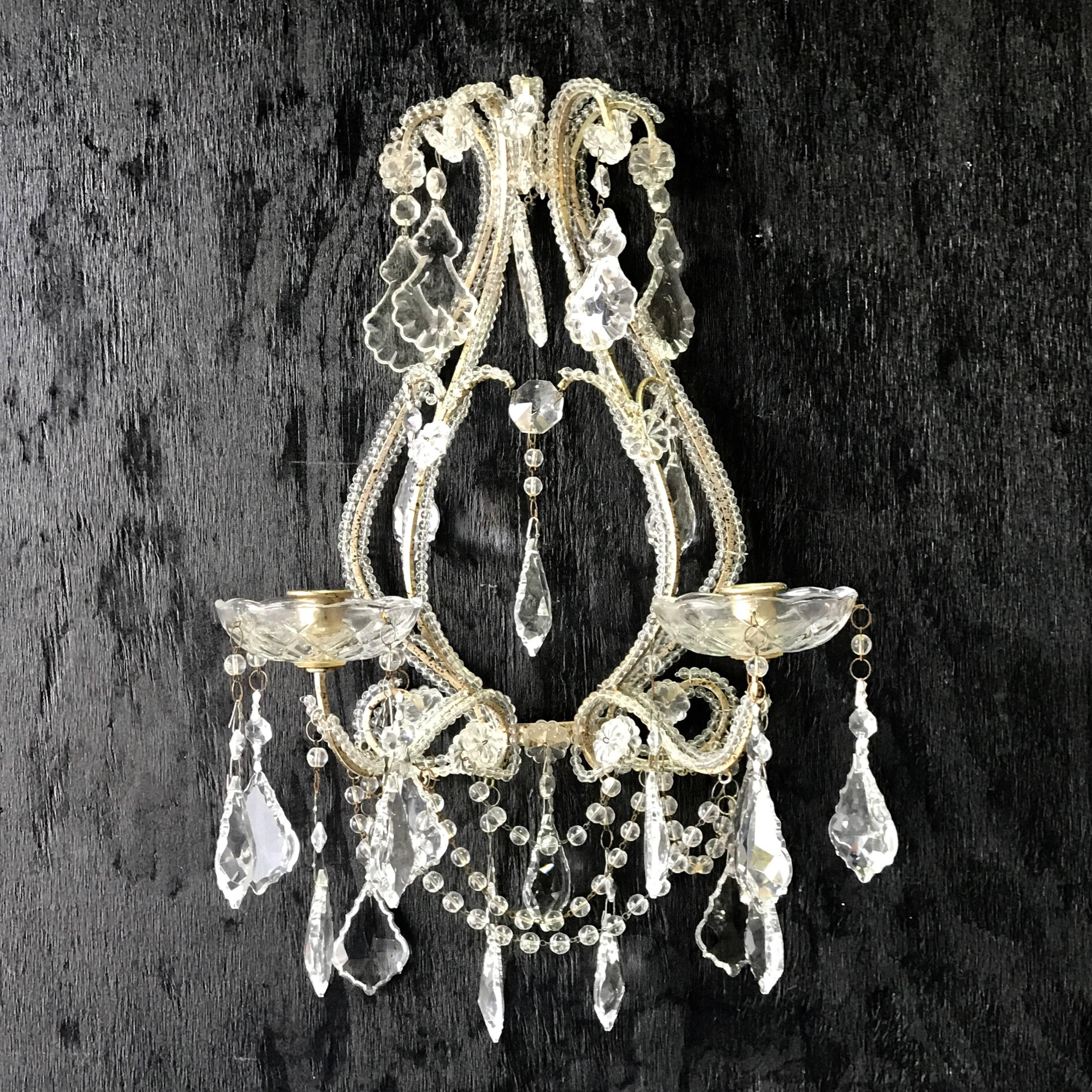 Pair of Venetian Beaded Crystal Candle Sconces 1