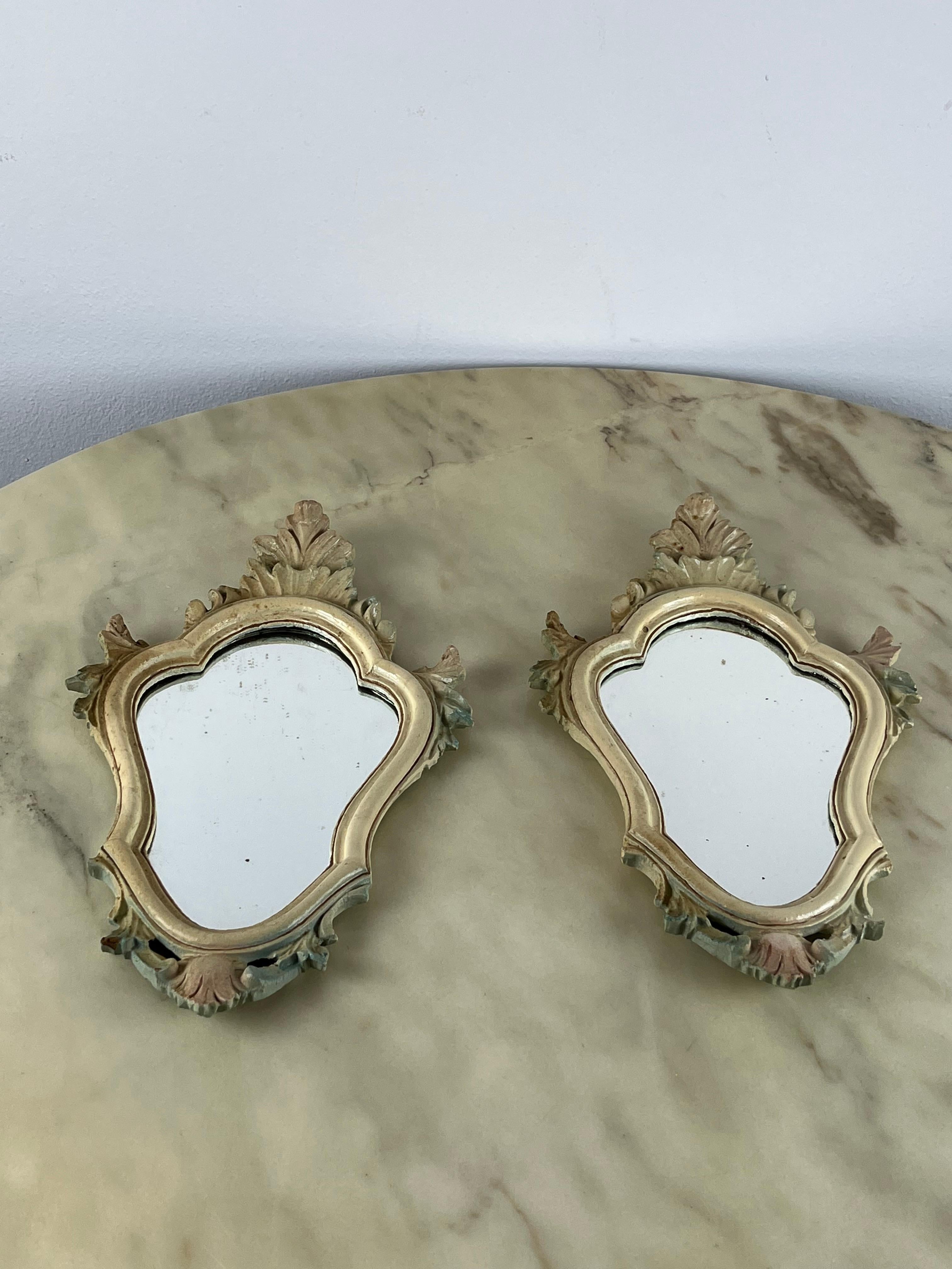 Other Pair of Venetian Bedside Mirrors, Italy, 1960s For Sale