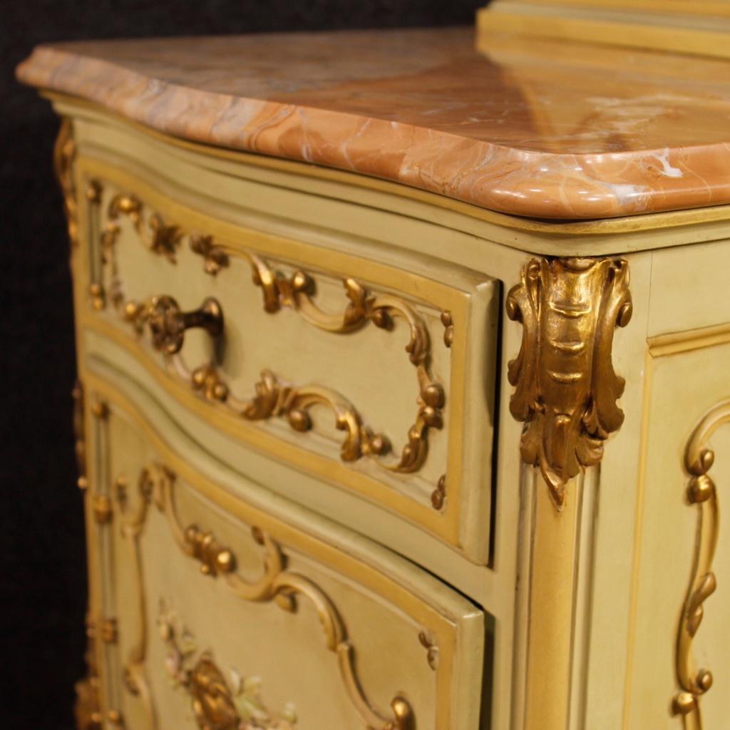 Pair of Venetian Bedside Tables in Lacquered, Gilt, Painted Wood 20th Century 2