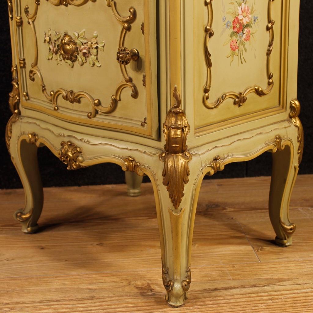 Pair of Venetian Bedside Tables in Lacquered, Gilt, Painted Wood 20th Century 3