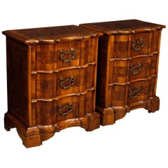Pair of Venetian Bedside Tables in Walnut and Burl Walnut from 20th Century