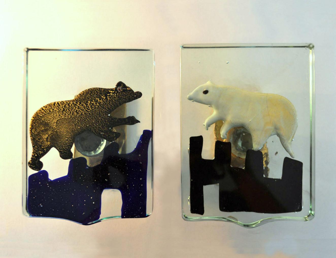 Murano Glass Pair of Venetian Blown Glass Polar Bear Door Handles by Alfredo Barbini, 1940s