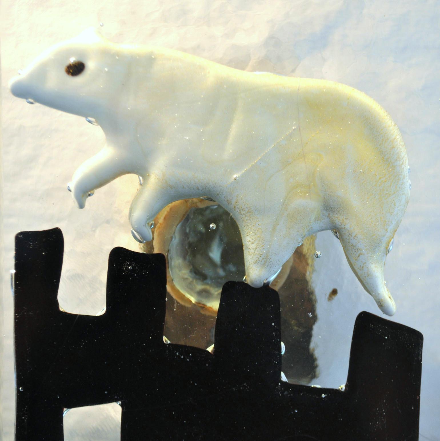 italien Poignées de porte vénitiennes architecturales en verre soufflé ours polaire, Alfredo Barbini 1940 en vente