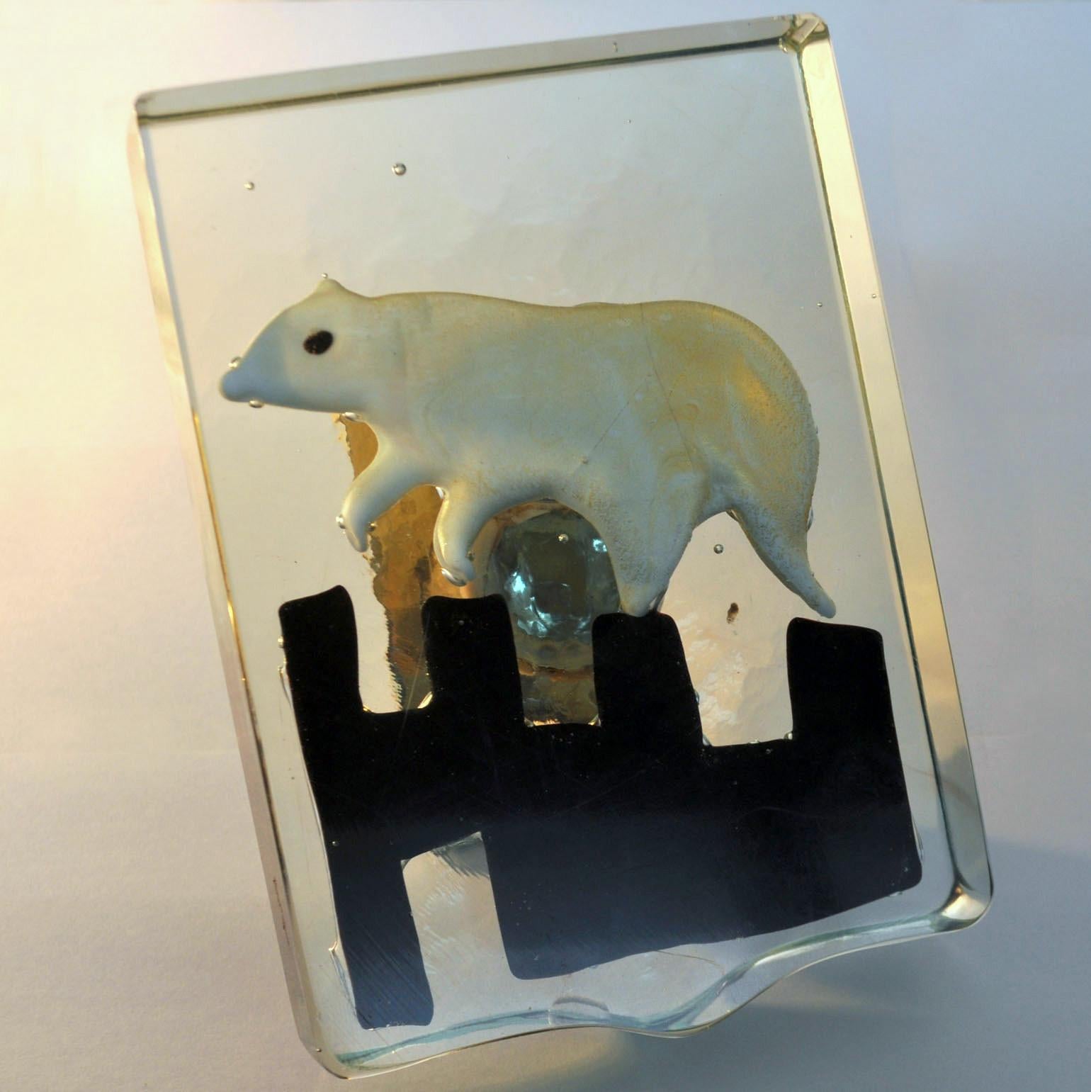 Laiton Poignées de porte vénitiennes architecturales en verre soufflé ours polaire, Alfredo Barbini 1940 en vente