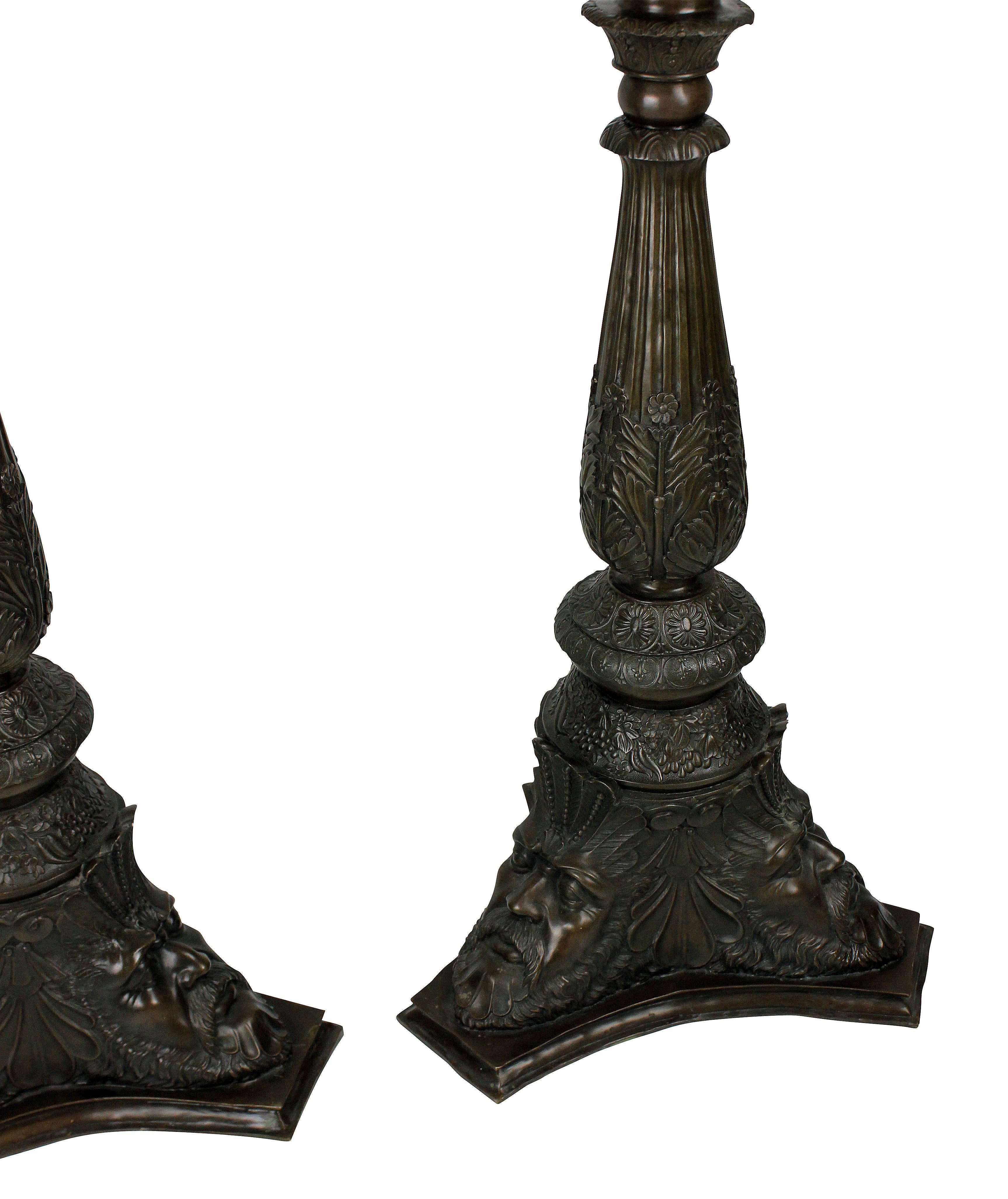 Italian Pair of Venetian Bronze Torchère Pedestals
