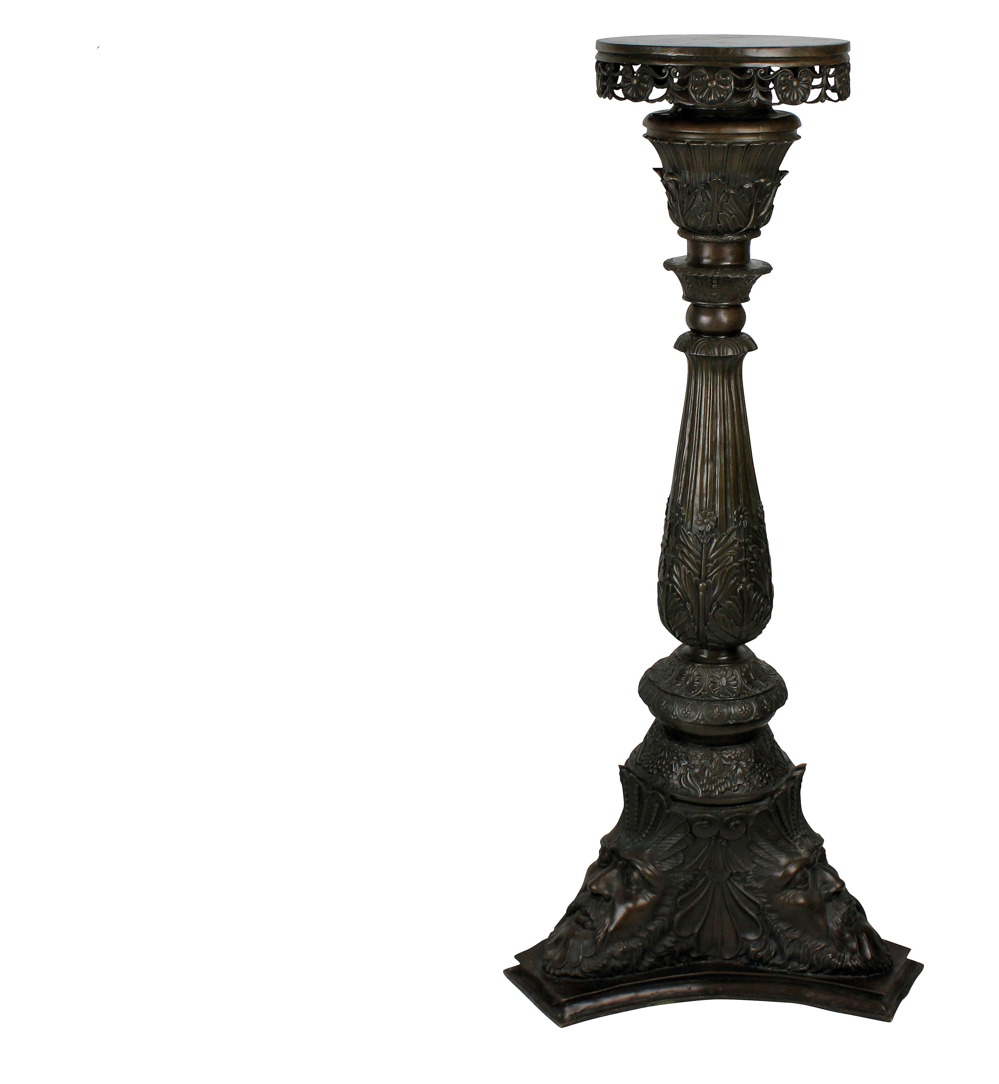 Pair of Venetian Bronze Torchère Pedestals 1