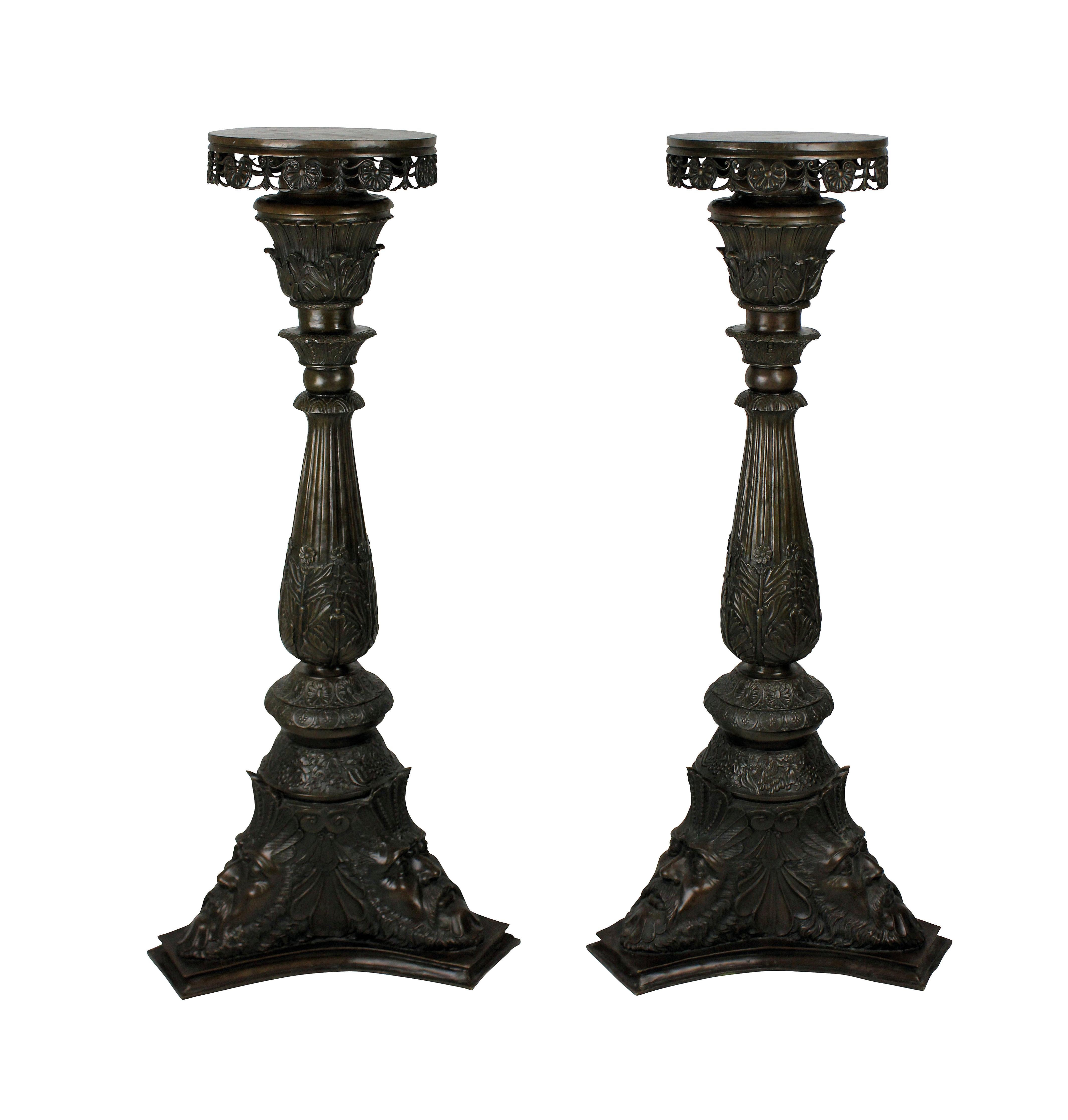 Pair of Venetian Bronze Torchère Pedestals 2