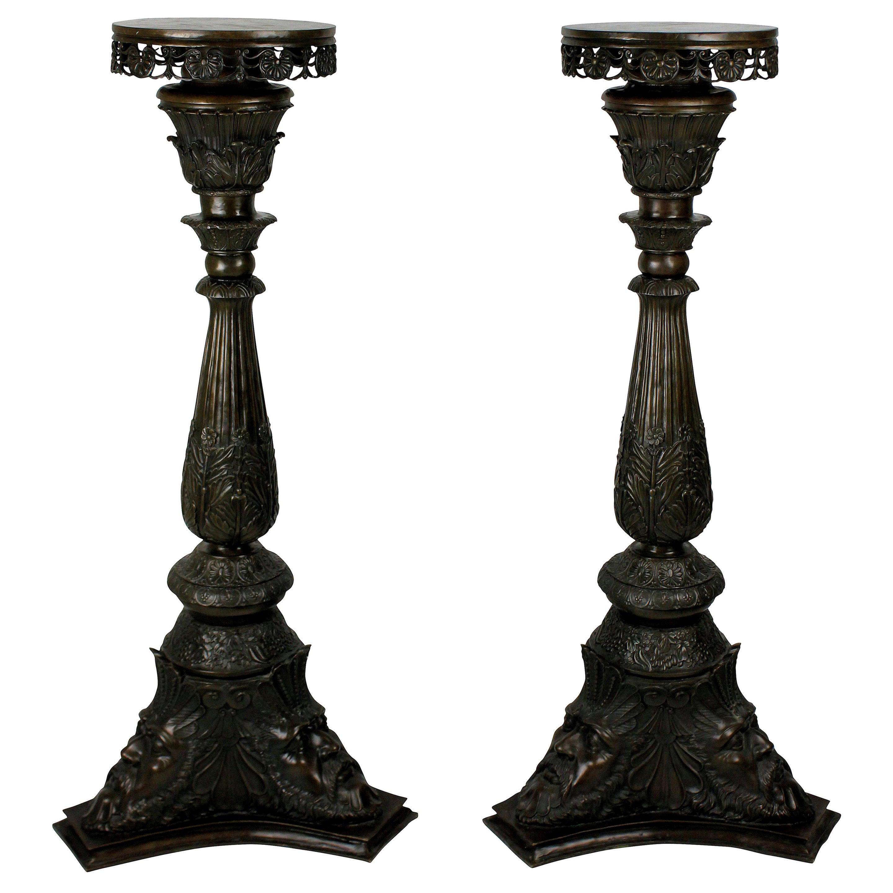 Pair of Venetian Bronze Torchère Pedestals