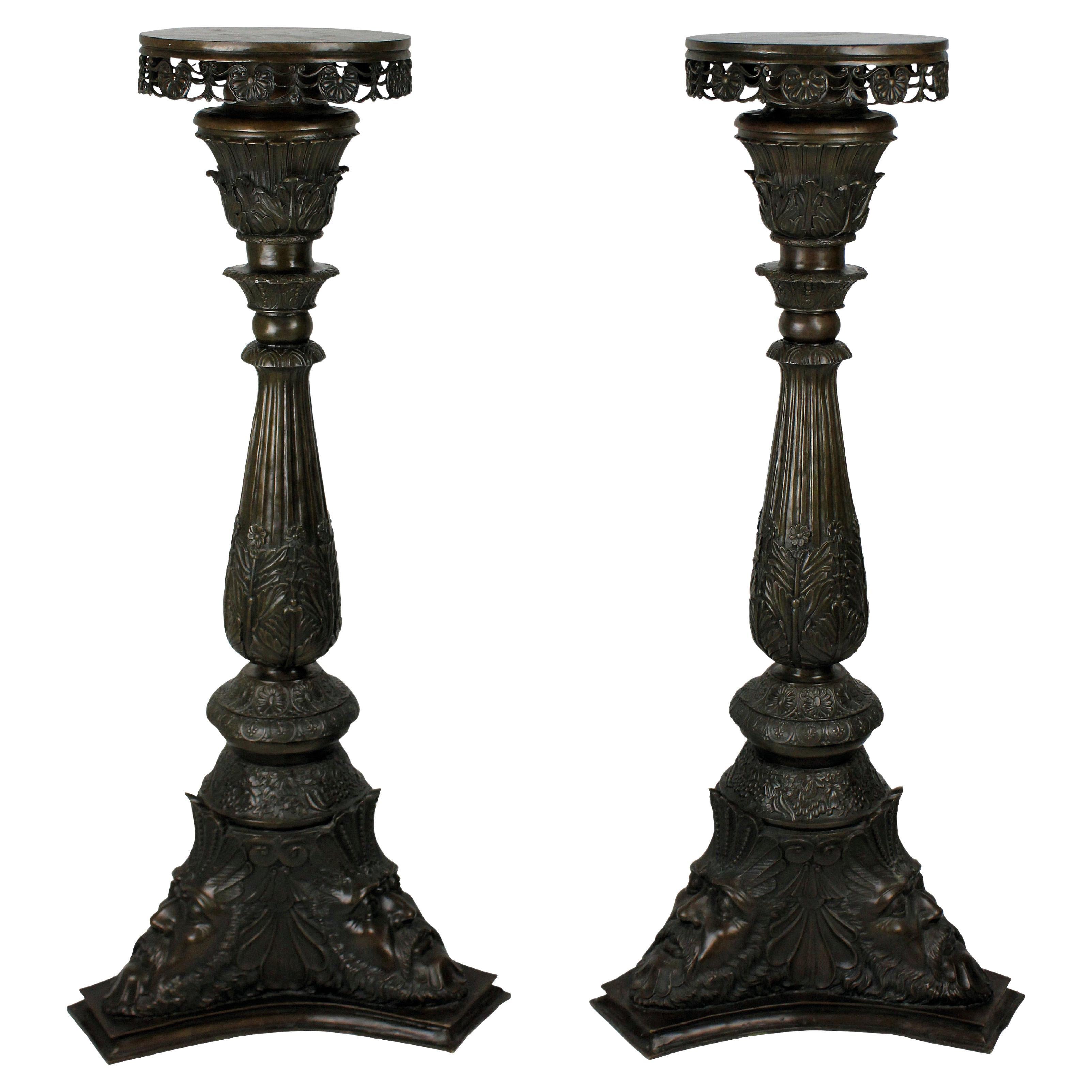 Pair of Venetian Bronze Torchère Pedestals