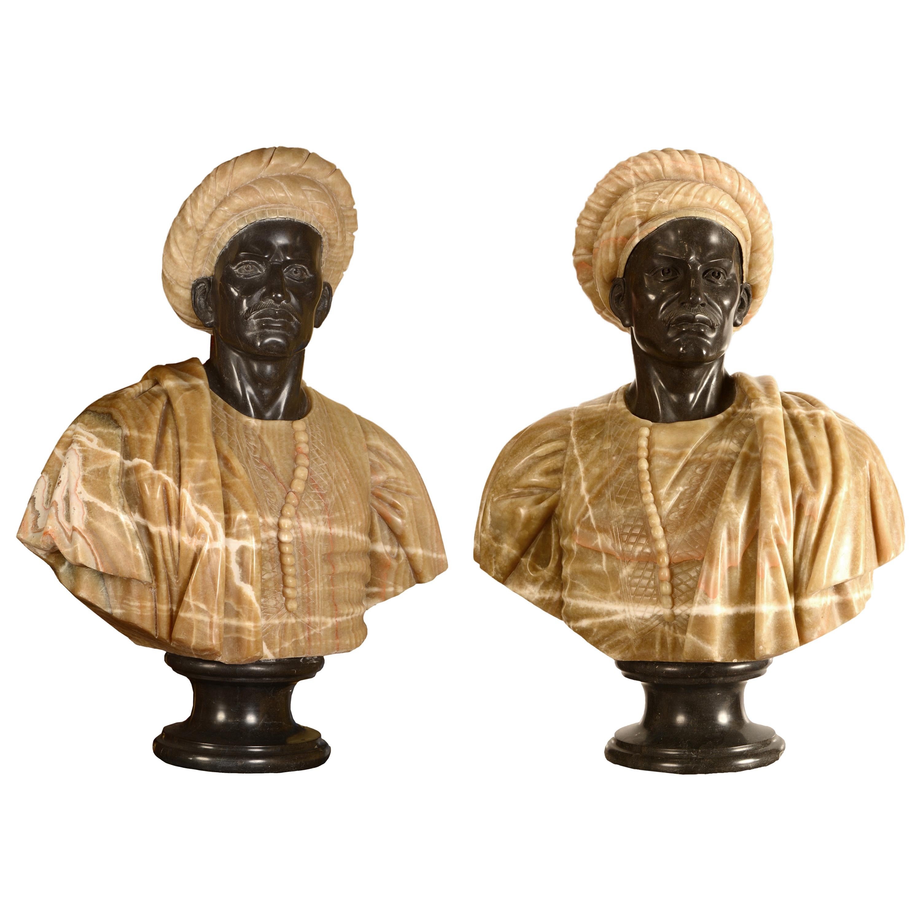Pair of "Venetian Busts". Marble, 20th Century