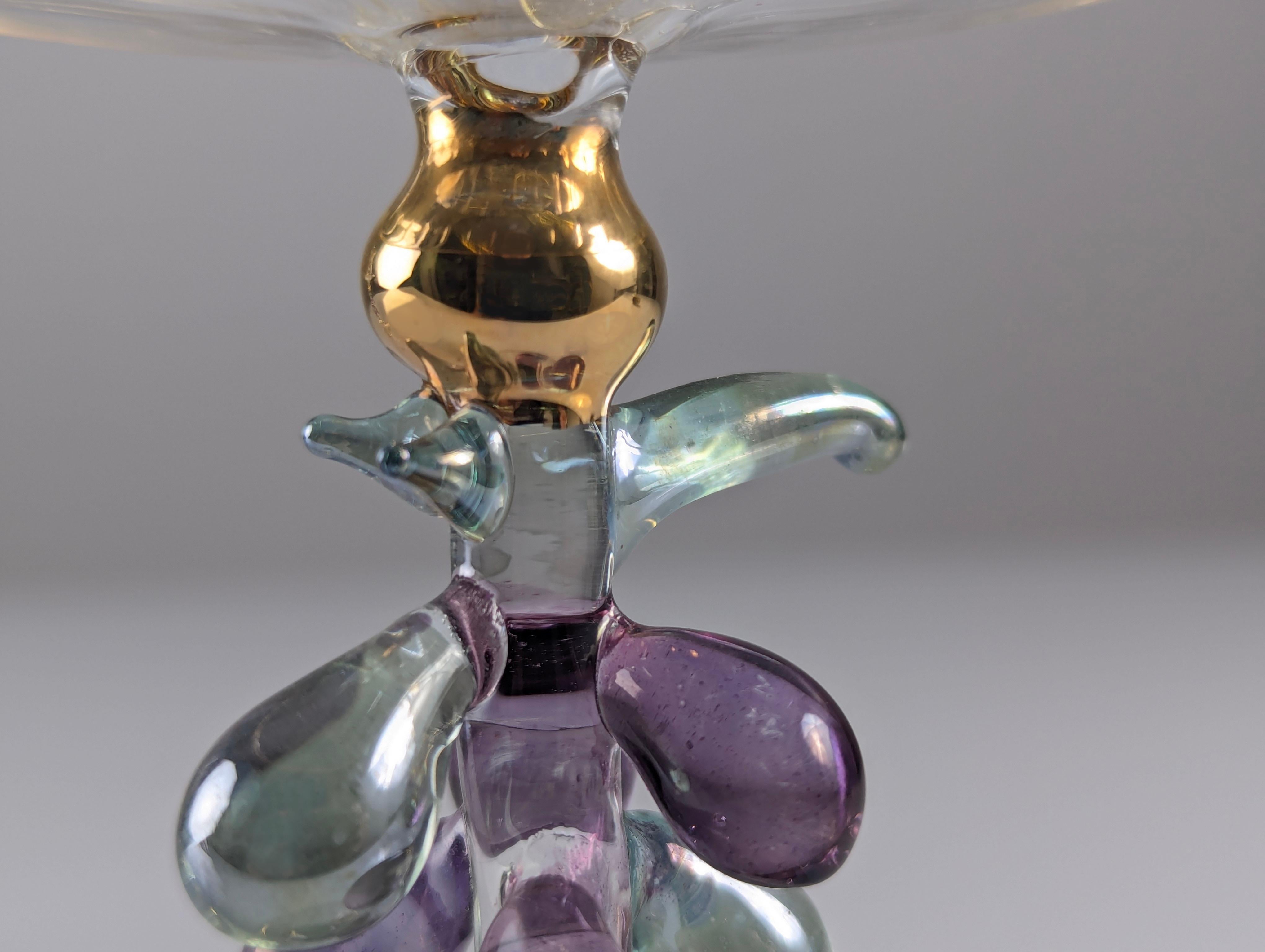 Metà XX secolo Coppia di candelieri in vetro veneziano e oro, anni '50 in vendita