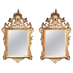 Antique Pair of Venetian Carved and Giltwood Mirrors, Italy, circa 1750