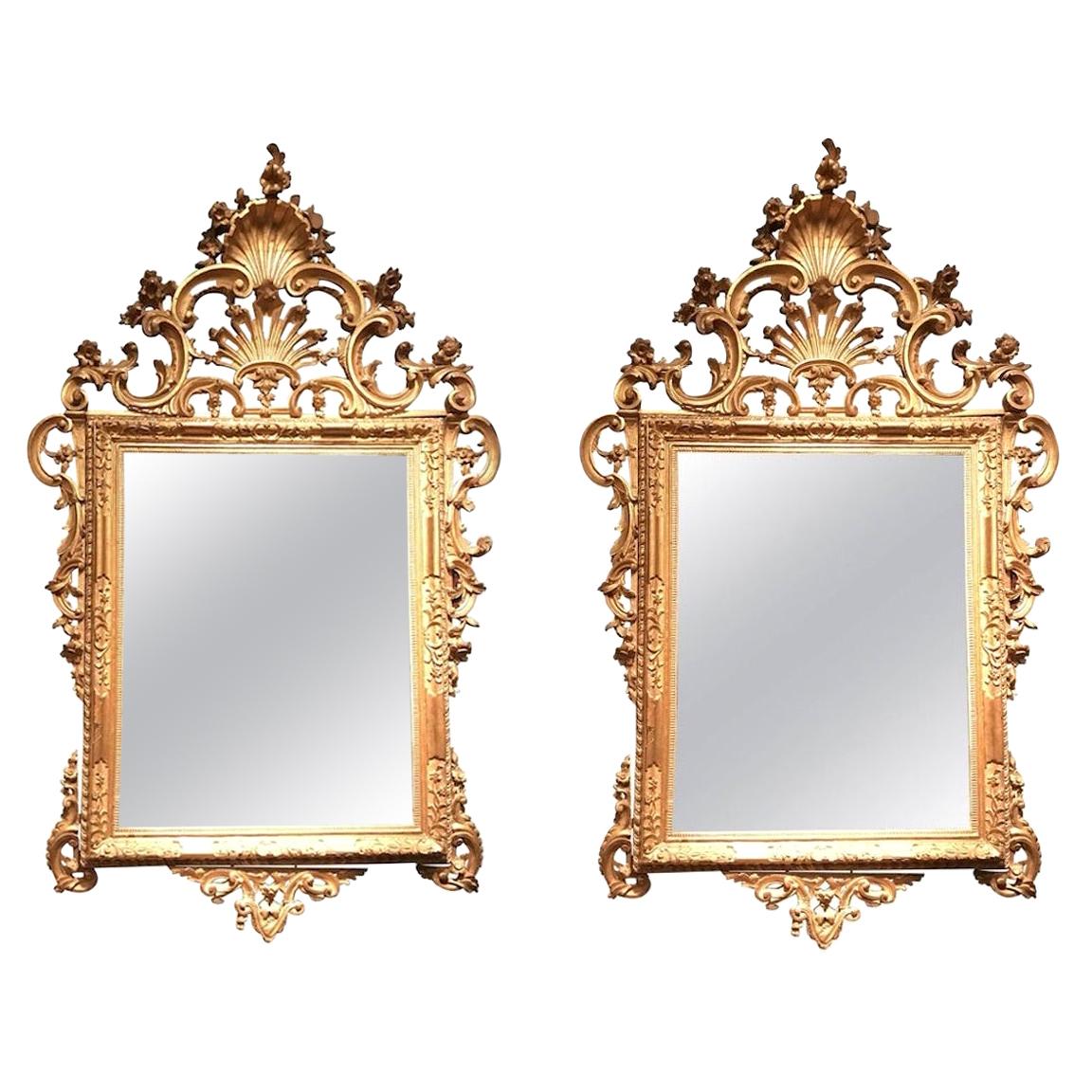 Pair of Venetian Carved and Giltwood Mirrors, Italy, circa 1750