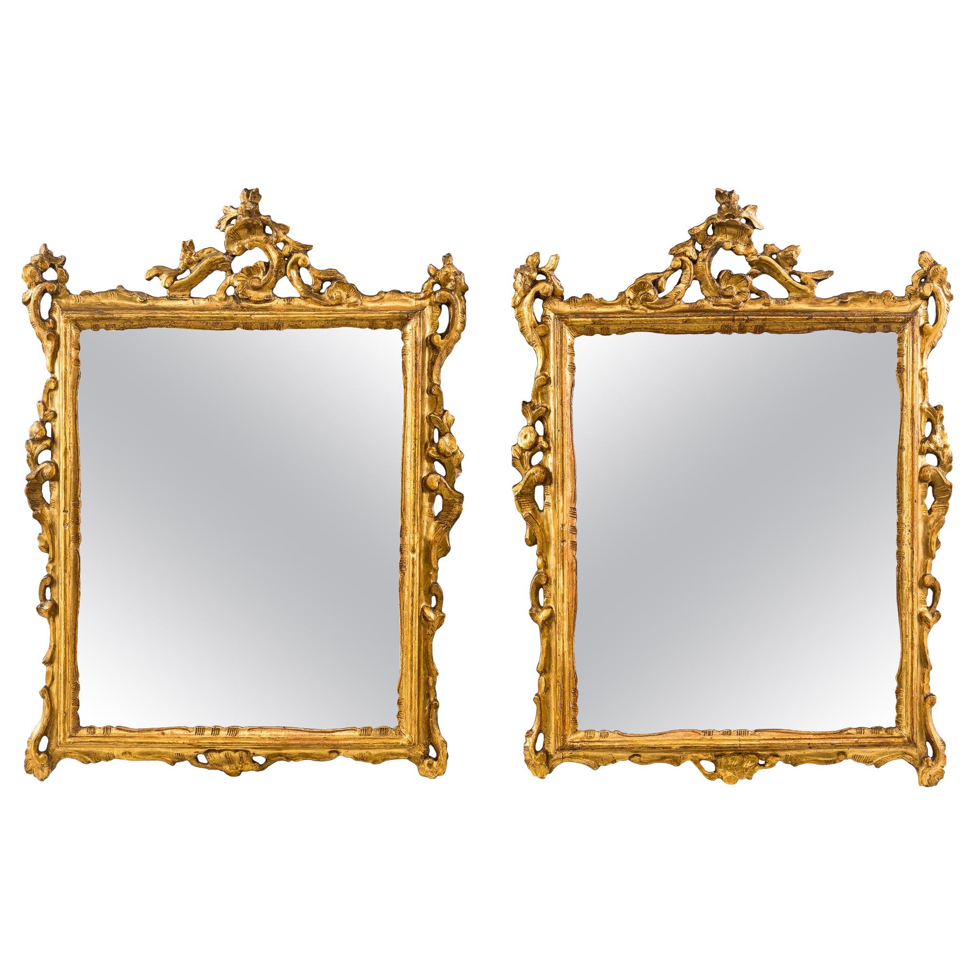 Pair of Venetian Carved Gilded Wood Frames, Venice, 18th Century, Mirror Italy For Sale