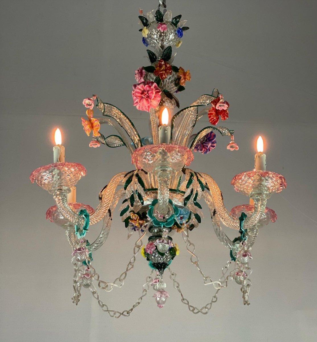Louis XV  Venetian Chandeliers in Multicolored Murano Glass 6 Arms of Light