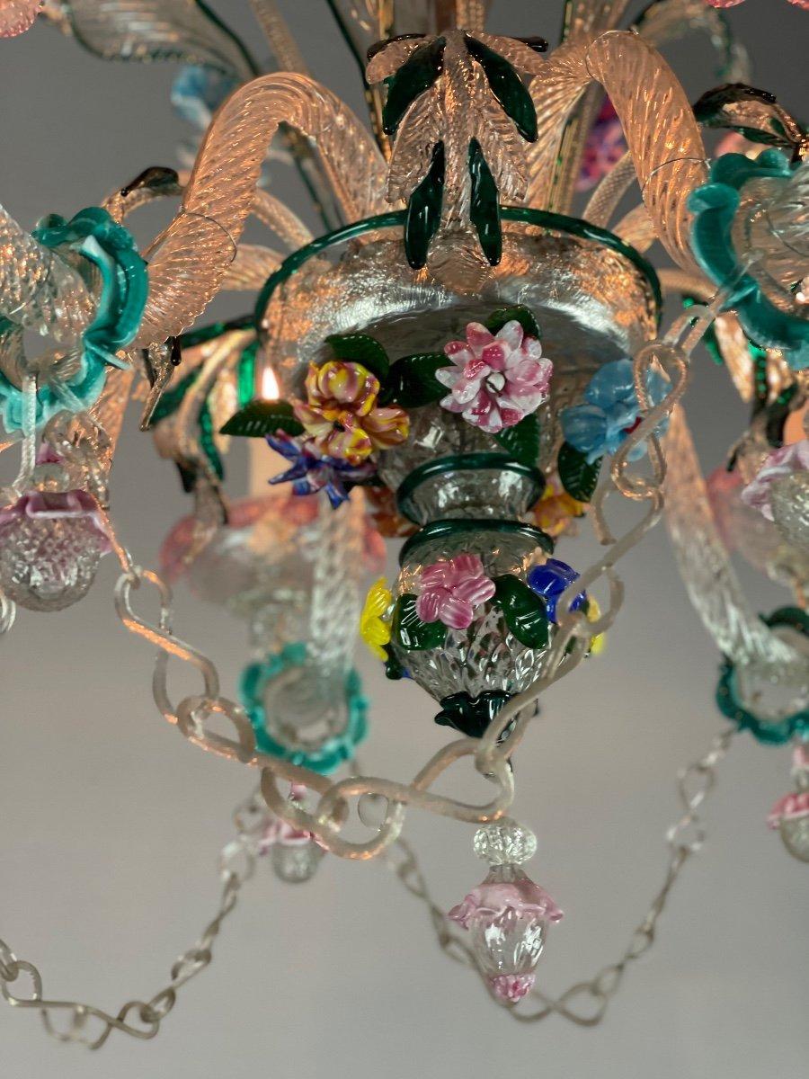 Metal  Venetian Chandeliers in Multicolored Murano Glass 6 Arms of Light