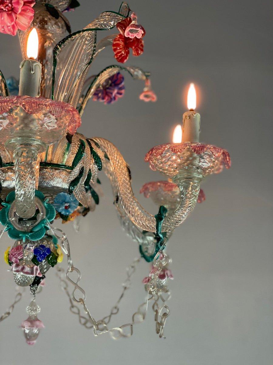  Venetian Chandeliers in Multicolored Murano Glass 6 Arms of Light 3