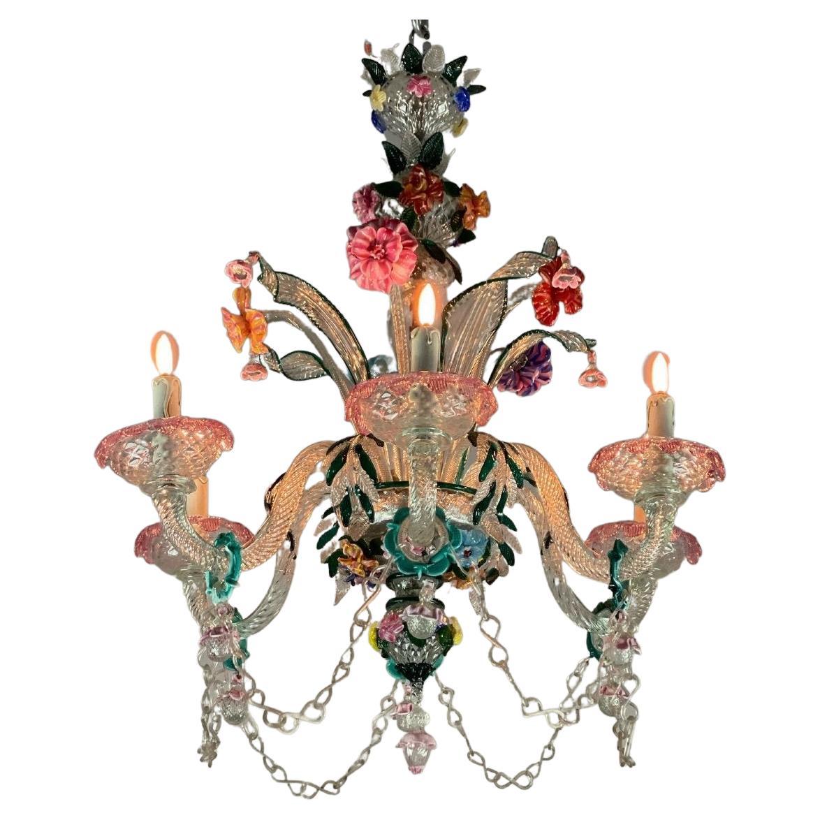  Venetian Chandeliers in Multicolored Murano Glass 6 Arms of Light