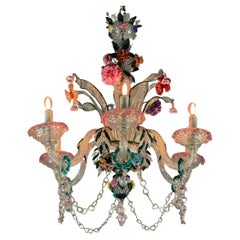 Vintage  Venetian Chandeliers in Multicolored Murano Glass 6 Arms of Light