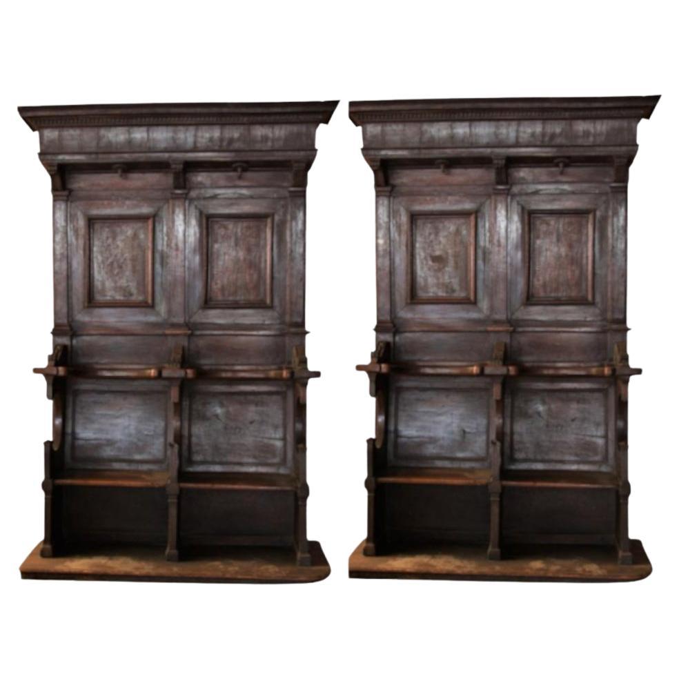 Hand-Carved Pair of Venetian Choirs in Walnut of 1500 Completely Original For Sale