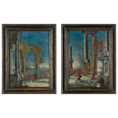 Pair of Venetian Commedia dell'Arte Paintings, Italy, 18th Century