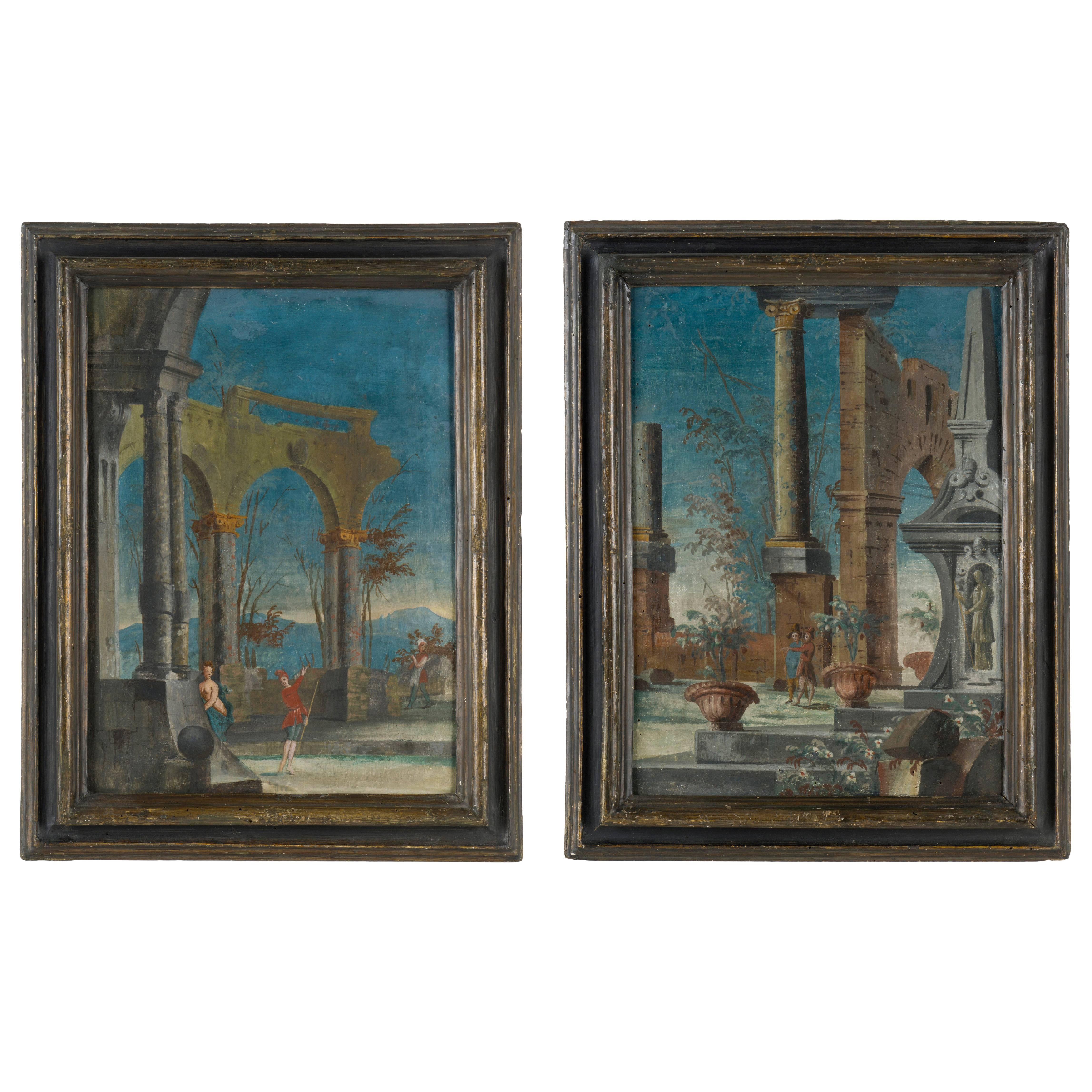 Pair of Venetian Commedia dell'Arte Paintings, Italy 18th Century For Sale