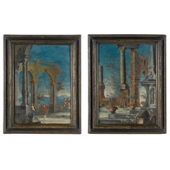 Pair of Venetian Commedia dell'Arte Paintings, Italy 18th Century