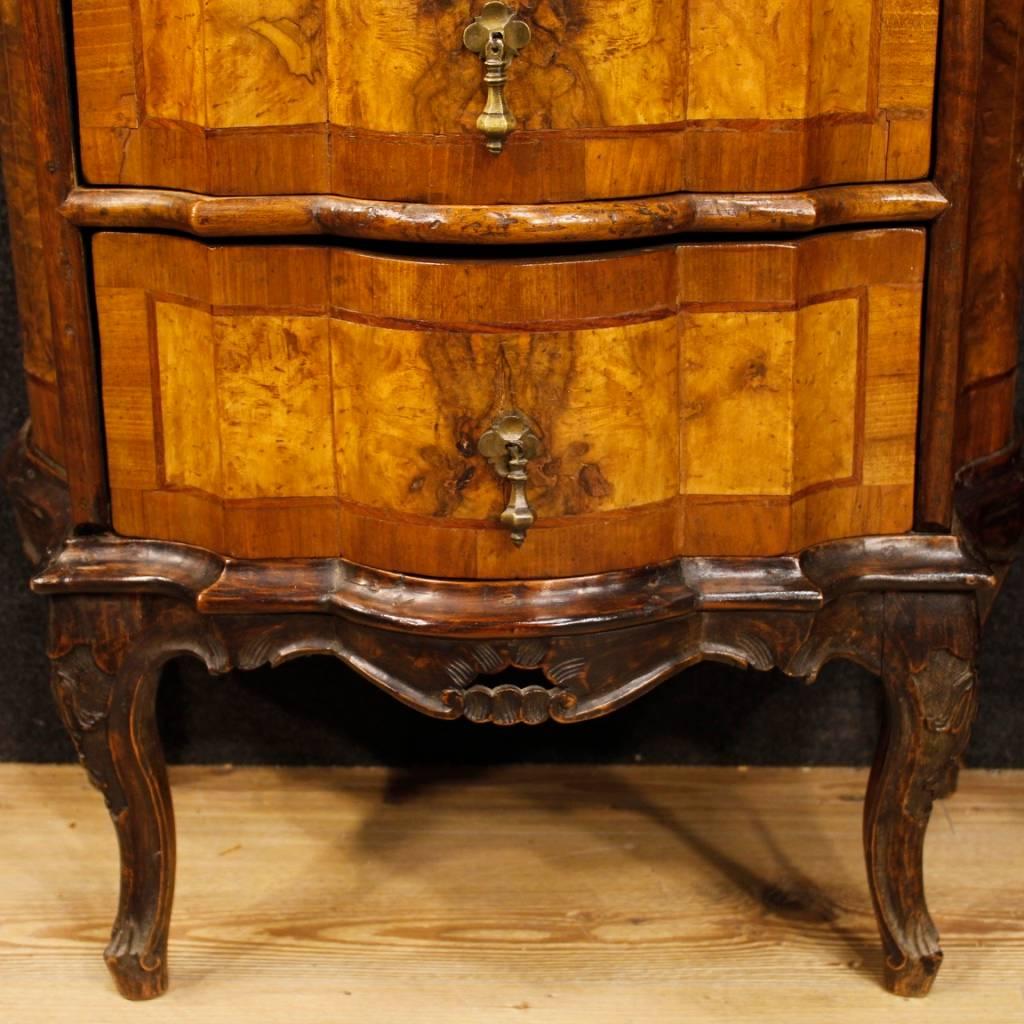 Pair of Venetian Commodes in Walnut, Burl and Rosewood Two Drawers, 20th Century 2