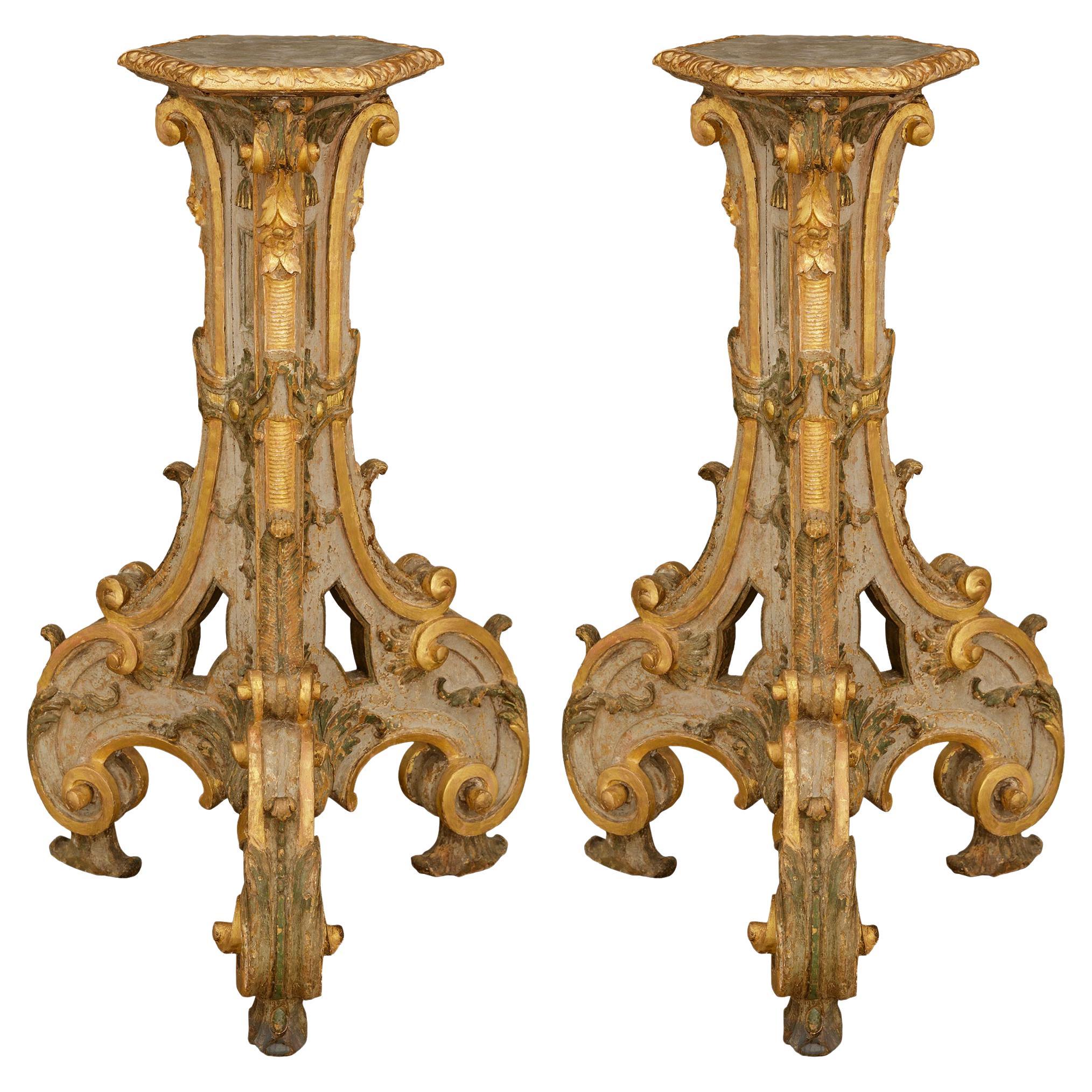 pair of Venetian early 18th century Baroque Period Giltwood pedestals