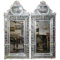 Pair of Venetian Etched Glass Mirrors