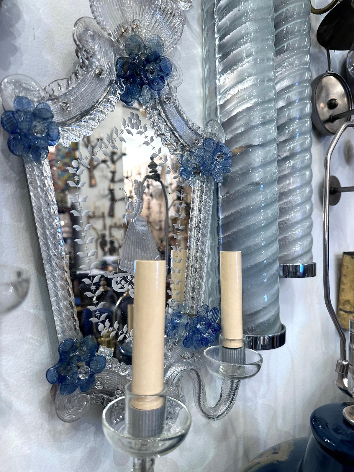 Pair of Venetian Etched Mirror Sconces For Sale 6