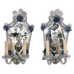 Vintage Pair of Venetian Etched Mirror Sconces