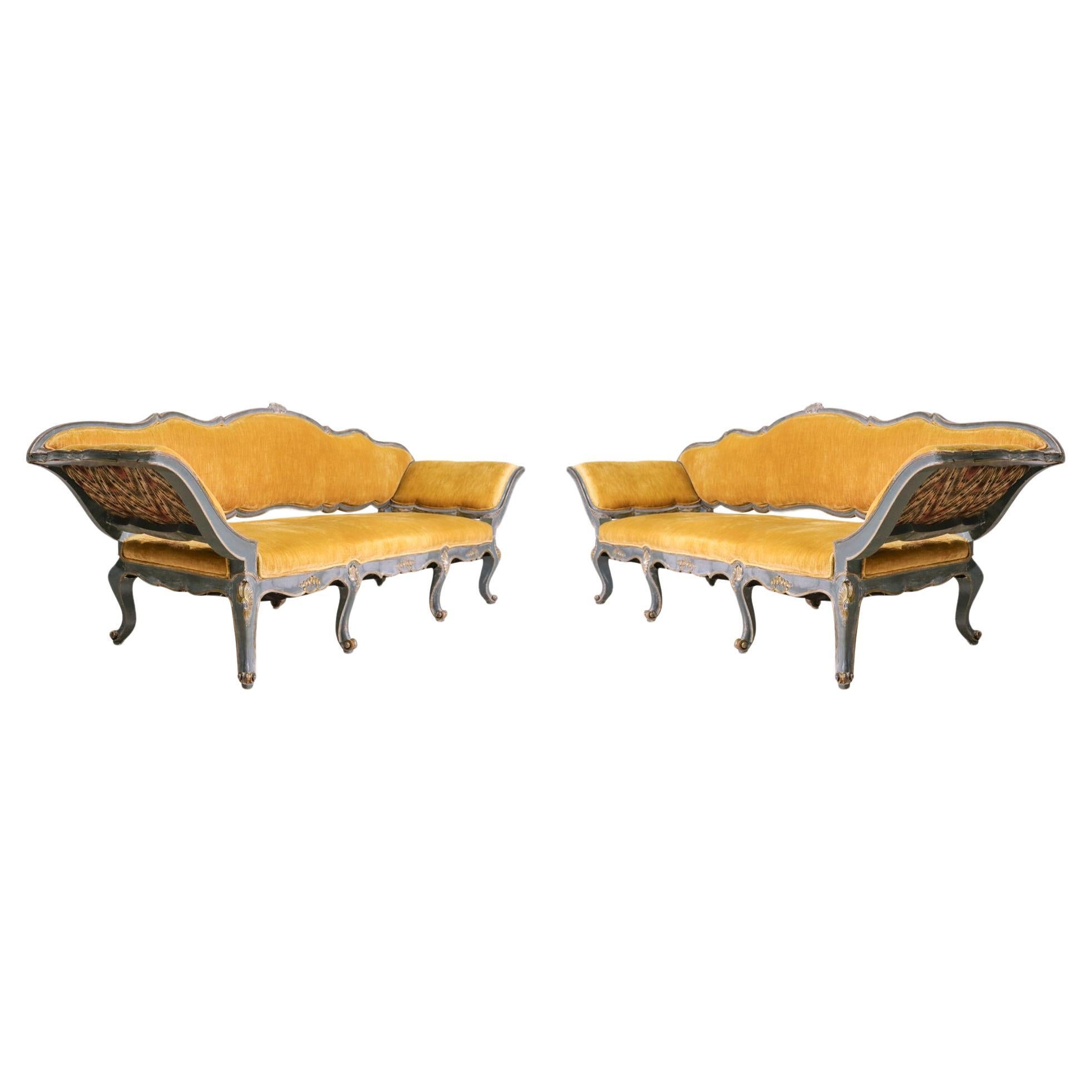 Pair of Venetian "Fan" Sofas with Mustard-Yellow Upholstery
