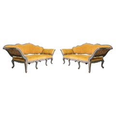 Antique Pair of Venetian "Fan" Sofas with Mustard-Yellow Upholstery