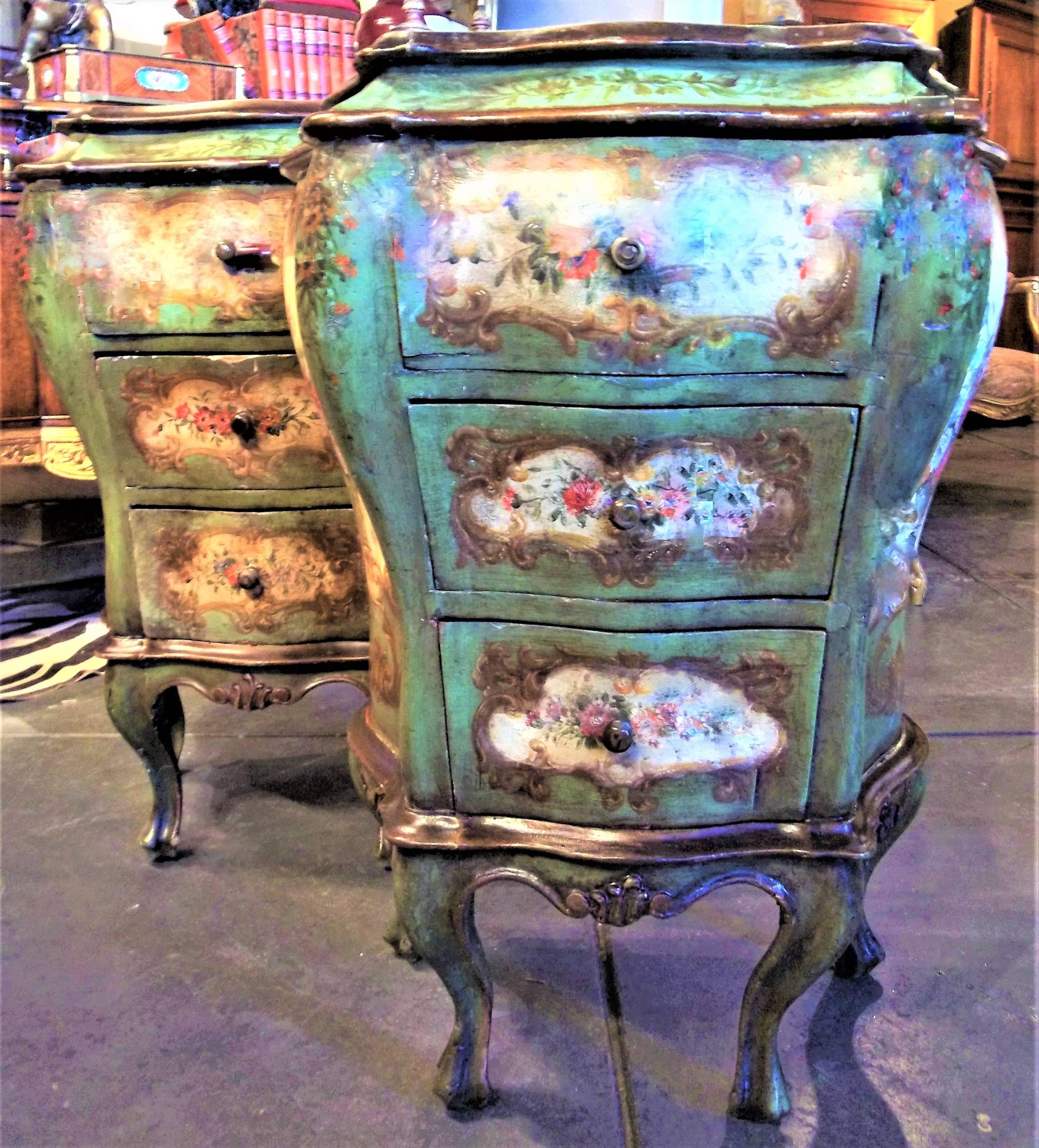 Pair of Venetian or Italian Floral Decorated Painted Commode Consoles 8
