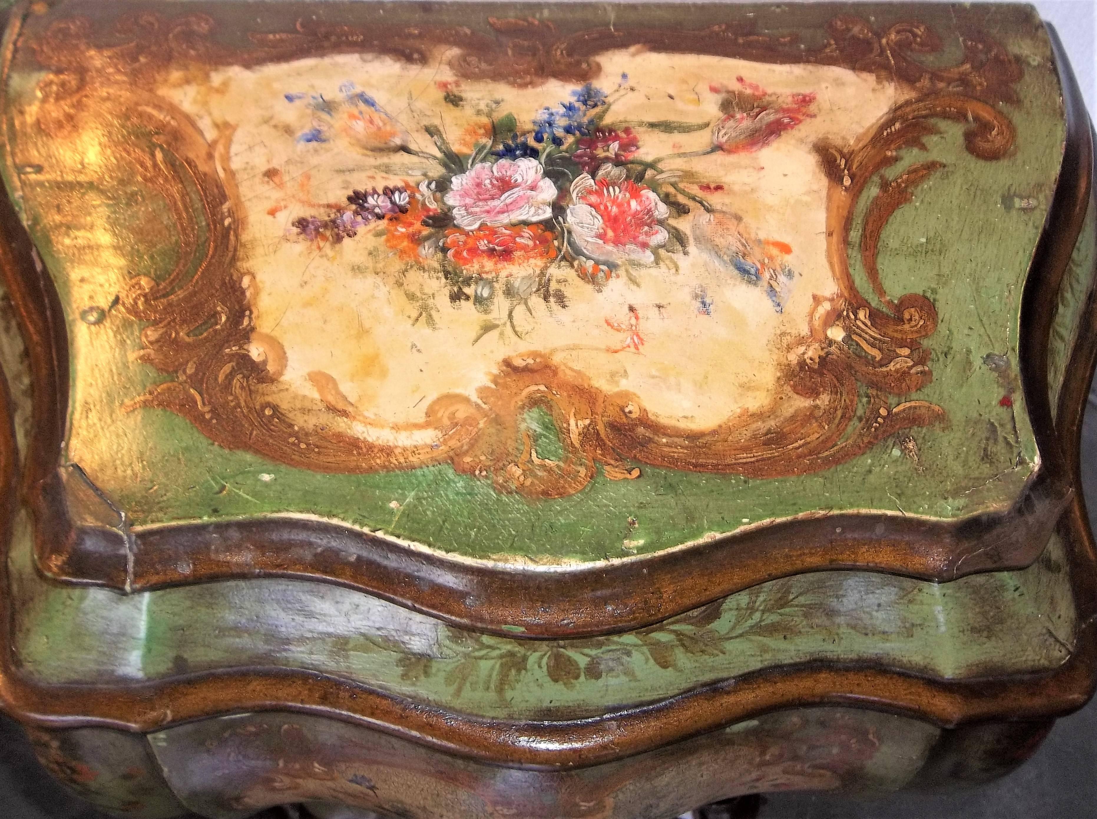 Pair of Venetian or Italian Floral Decorated Painted Commode Consoles 5