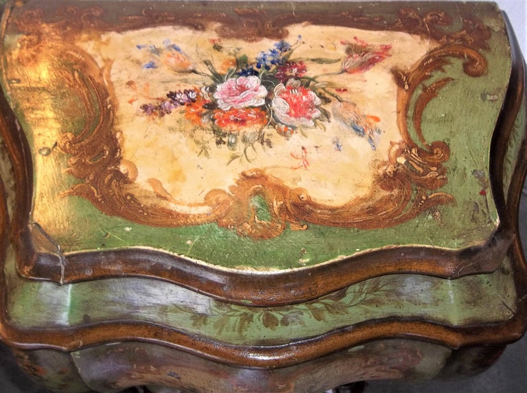 Pair of Venetian or Italian Floral Decorated Painted Commode Consoles For Sale 6
