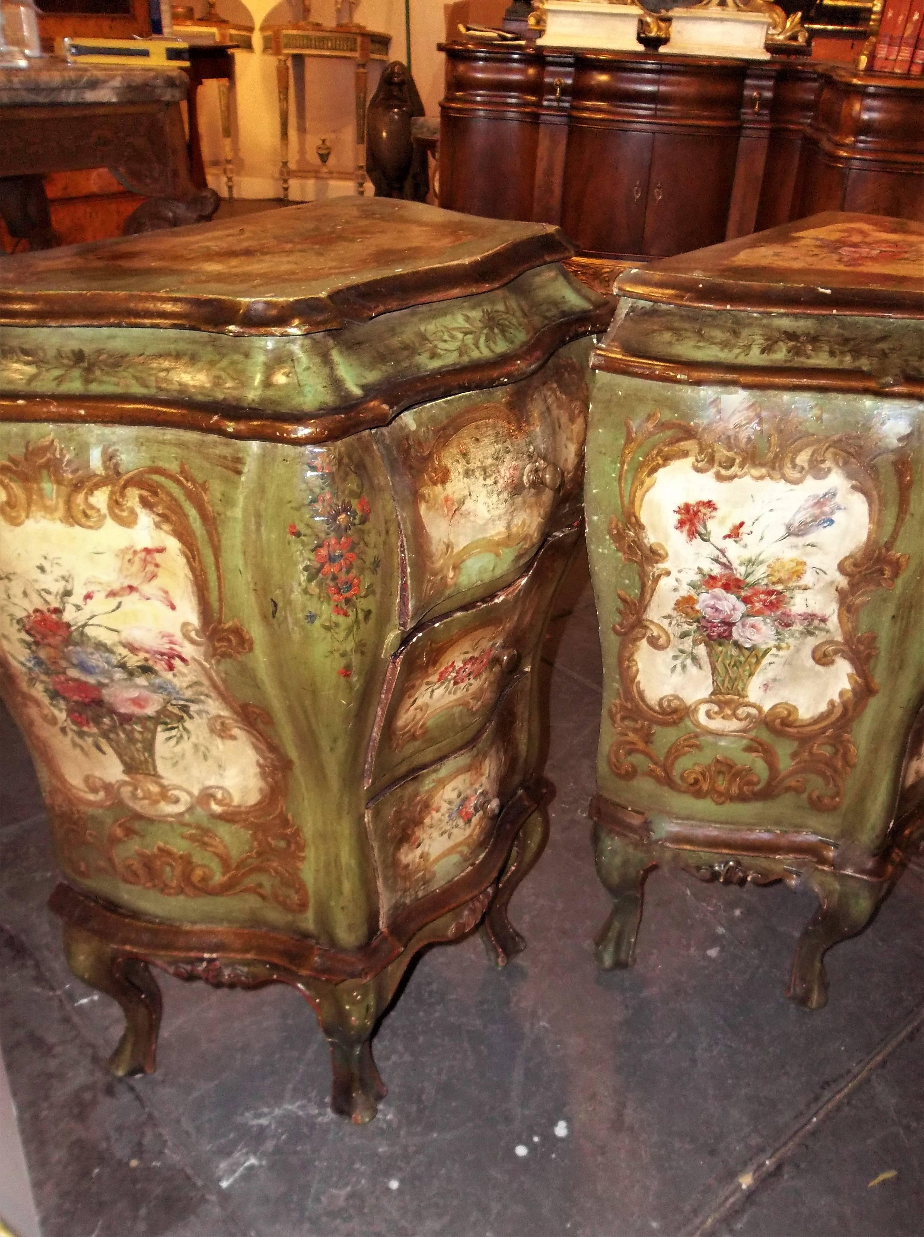 Pair of Venetian or Italian Floral Decorated Painted Commode Consoles 4