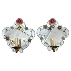 Retro Pair of Venetian Flower & Mirror Sconces