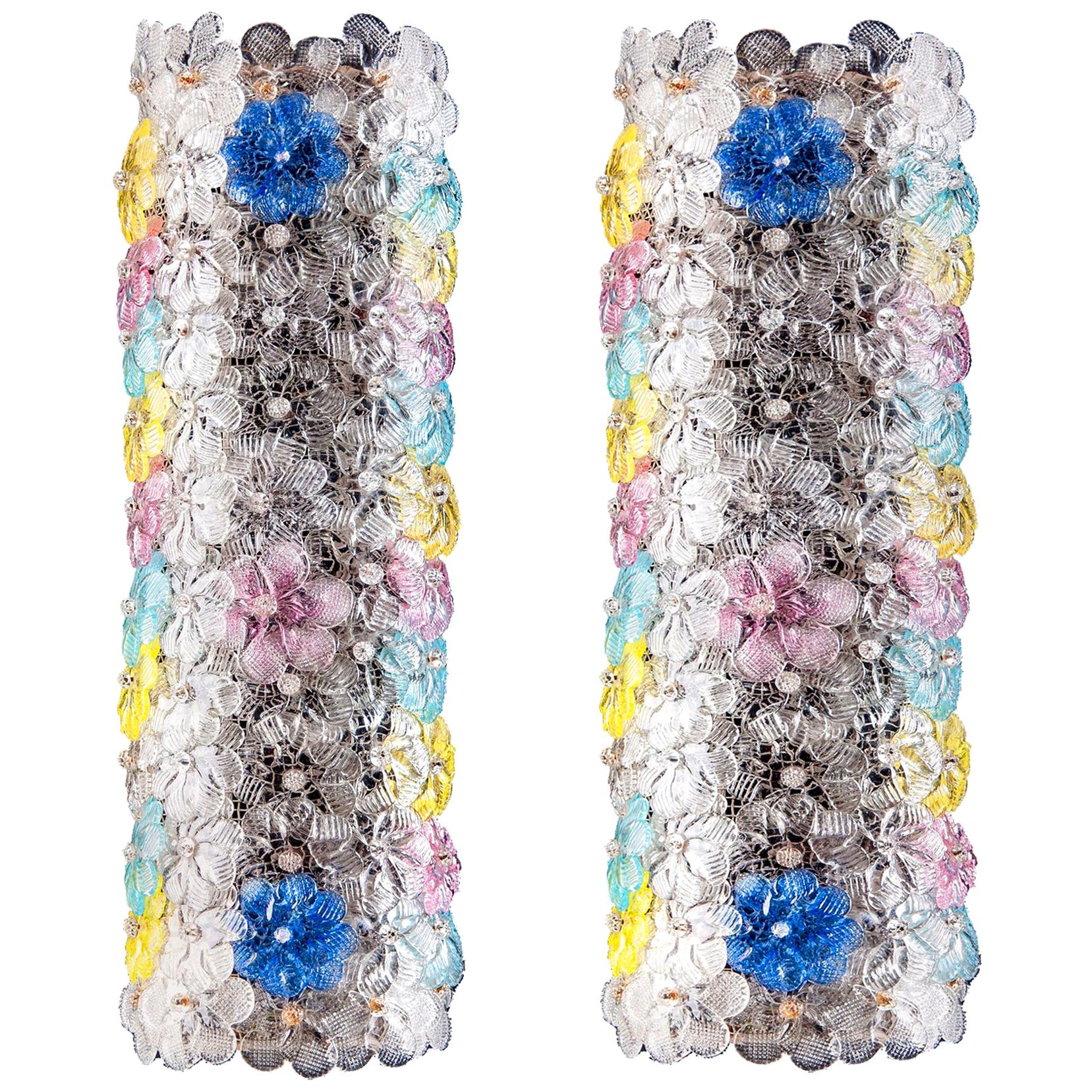 Pair of Venetian Flowers Glass Sconces, 1950s