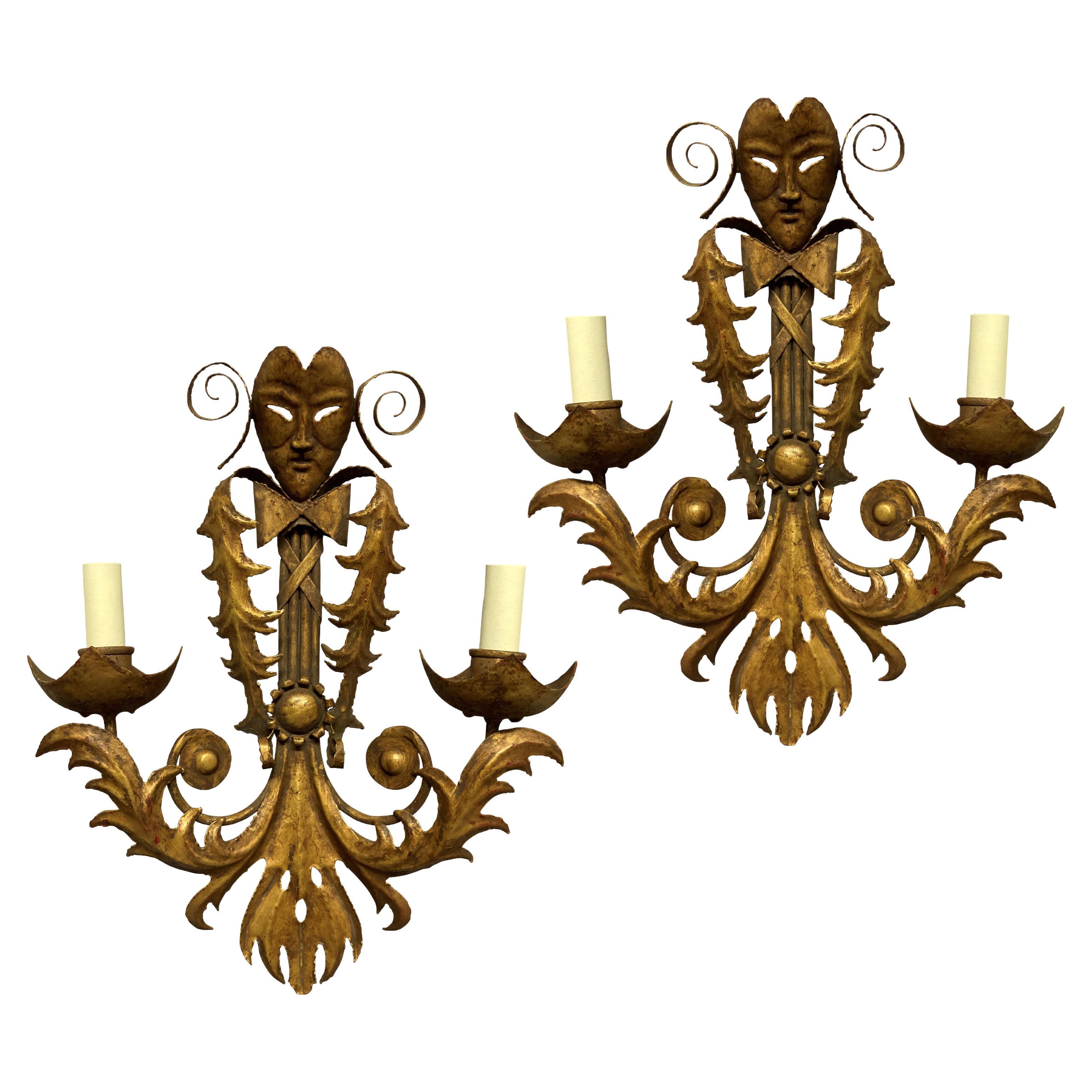 Pair of Venetian Gilt Metal Wall Lights