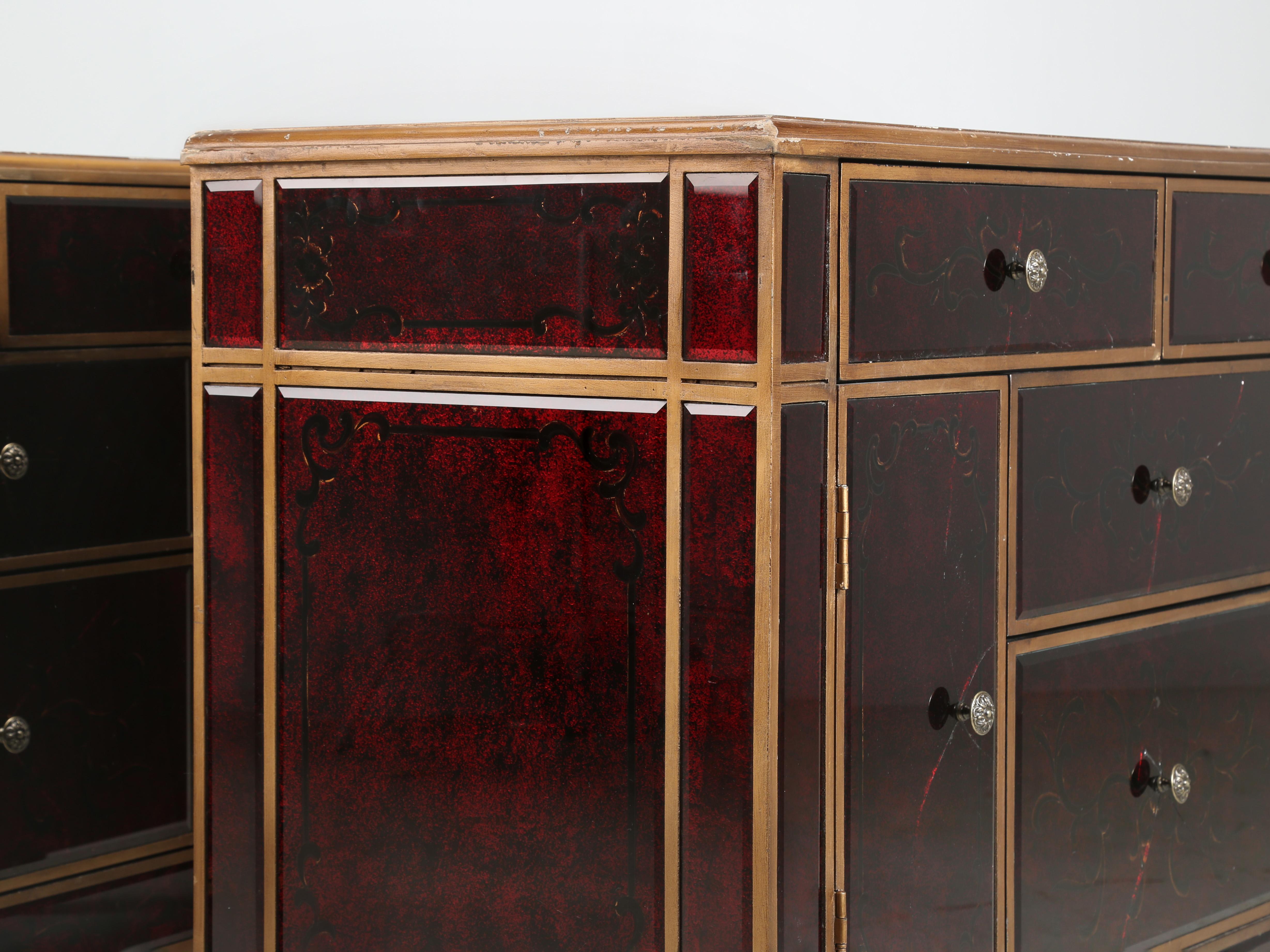 Pair of Venetian Glass and Gilt Matching Commodes or Dressers from Europe For Sale 4